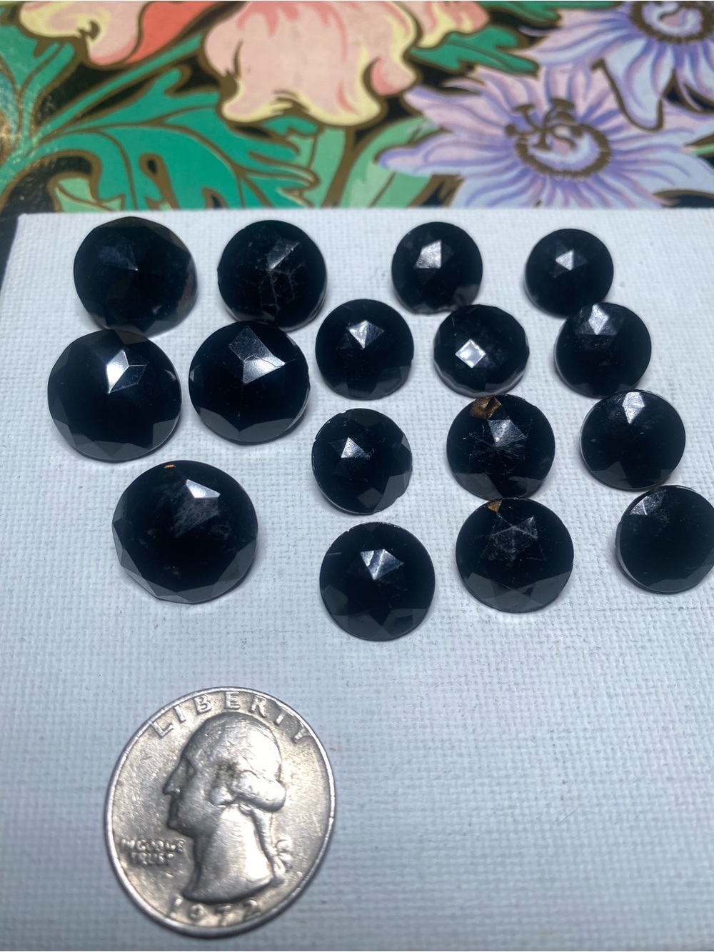 Antique Faceted Black Glass Buttons - Lot of 16